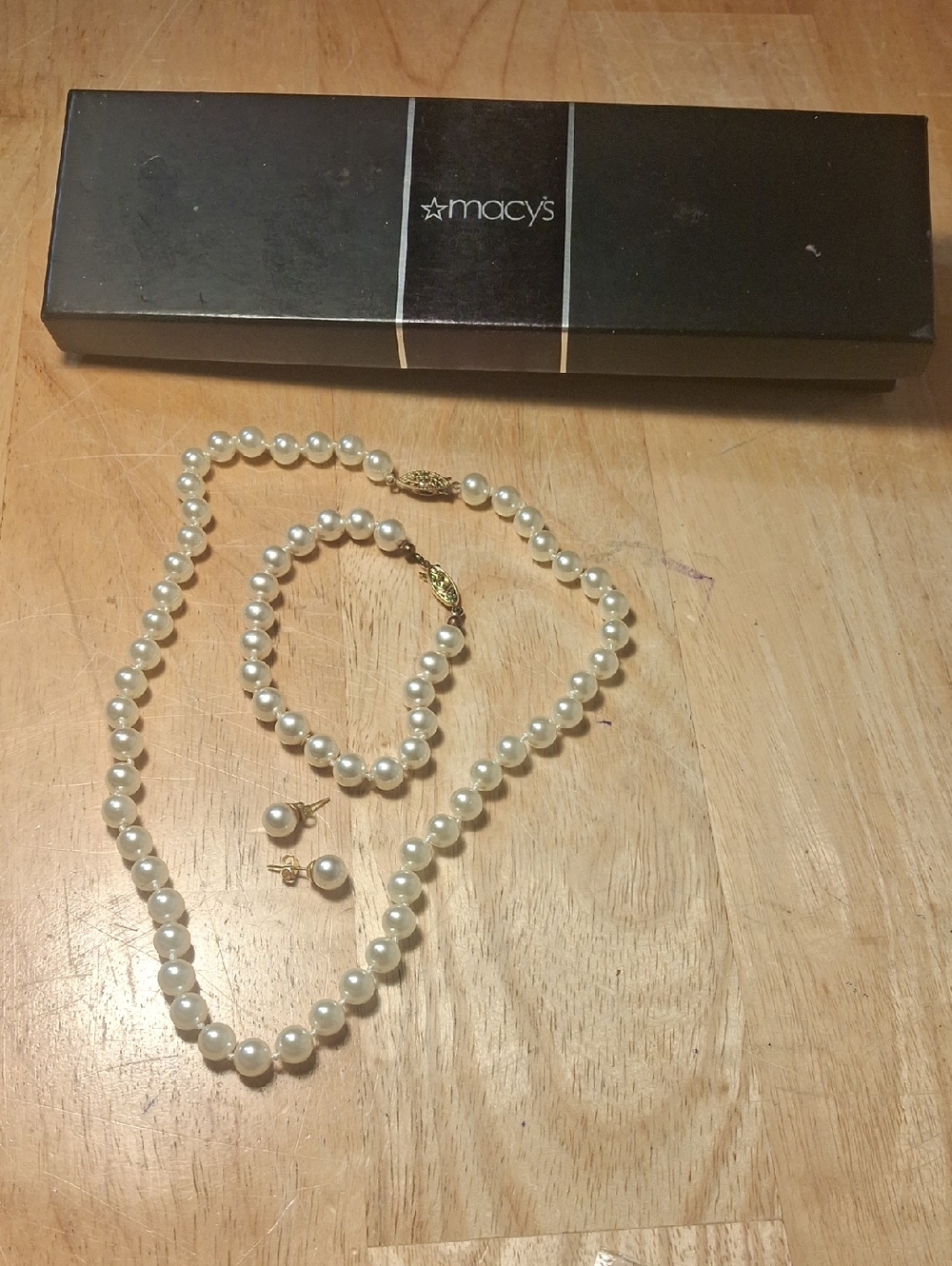 Macy's Classic Pearl Necklace, Bracelet & Stud Earrings Set - White